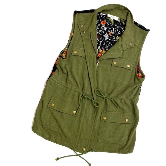 entro Jackets & Blazers - ENTRO • Utility Vest with Floral Lace Back